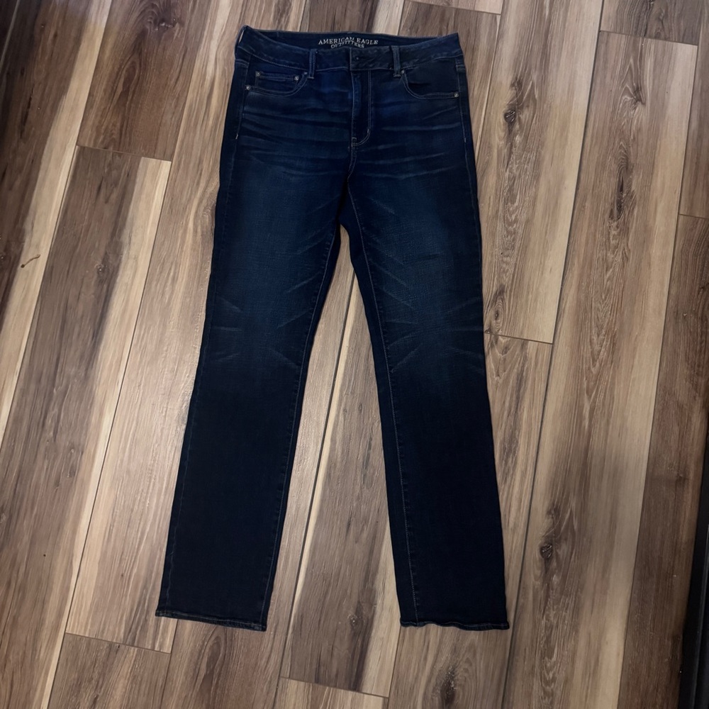 American Eagle Straight Leg Jeans Womens 14 Long Dark Wash Stretch Denim